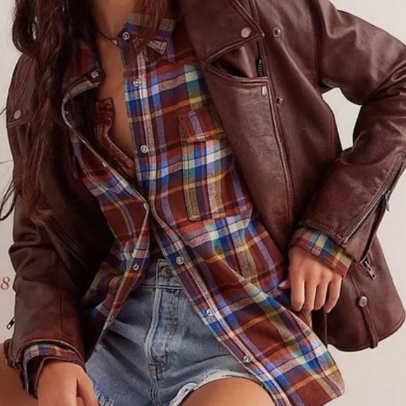 We The Free Tops - Free People We The Free Hideaway Plaid Flannel Shirt Bark Combo